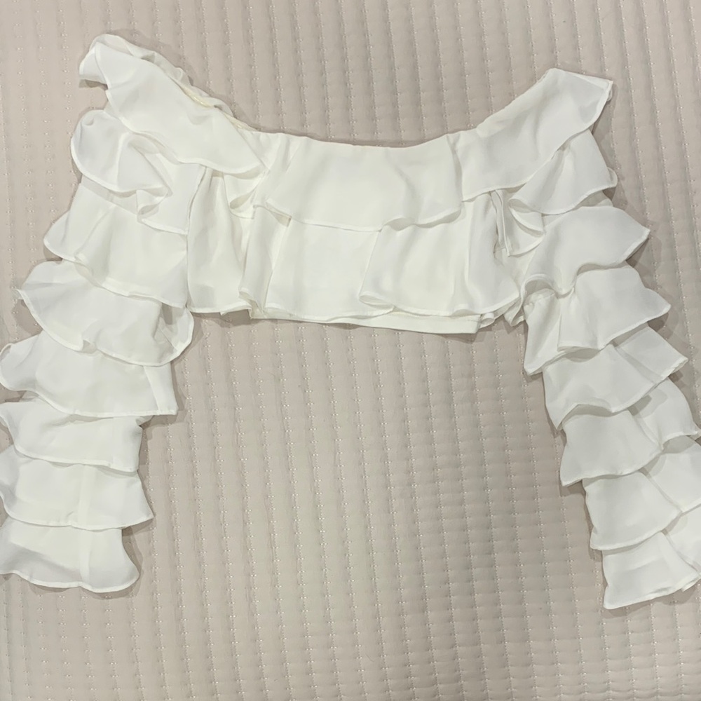Elegant White Ruffled Off-Shoulder Top